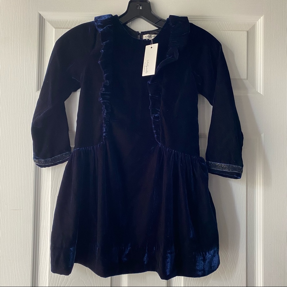 Nellystella blue velvet Dress 8 NWT